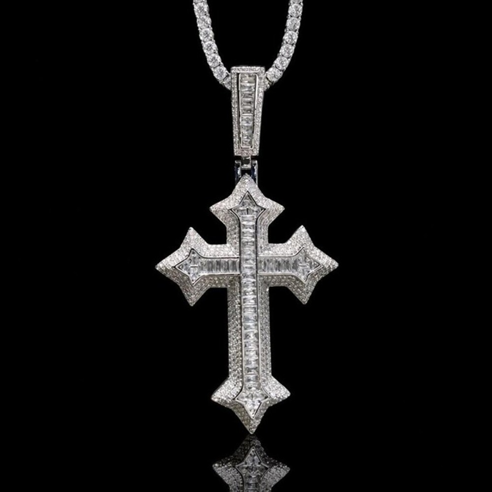 Iced Out Tennis Cross Pendant 20inch